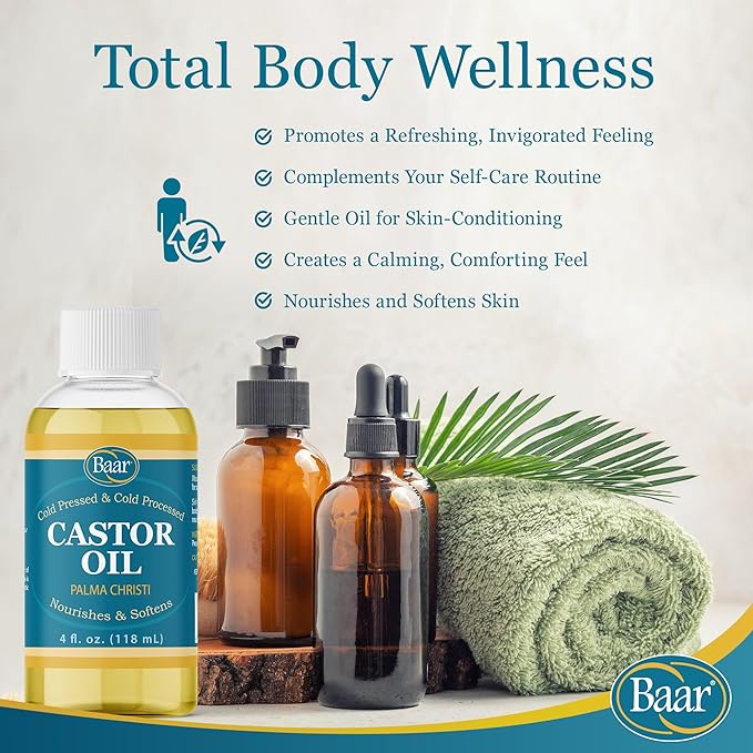 Baar Cold-Pressed, Cold-Processed, Hexane Free Castor Oil, 4 Ounces