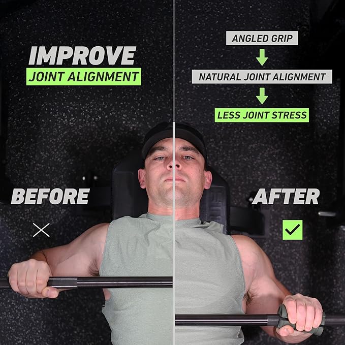 N-Gage Grips – Patented Angled Barbell Thick Grips for Joint Support & Muscle Activation – Ergonomic Bar Attachments for Strength Training - Gym Accessories Manufactured in the USA (1 Pair)