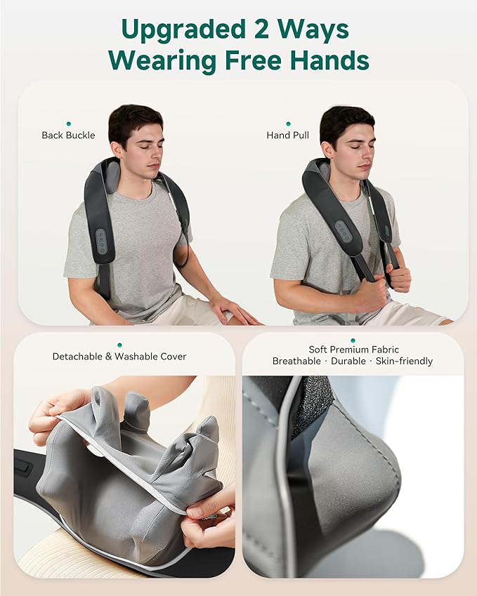 Snailax Neck Massager for Pain Relief Deep Tissue, Neck Massage with Heat, Cordless Massager for Back and Shoulder Pain, Deep Kneading Back Massager, Gift for Mom Dad