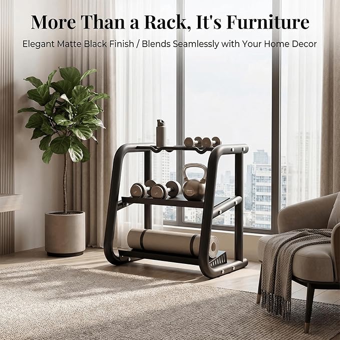 3-Tier Dumbbell Rack, Weight Rack for Dumbbells, Home Gym Storage for Dumbbells Kettlebells Yoga Mat and Balls, All in One Workout Storage, Powder Coated Finish Steel