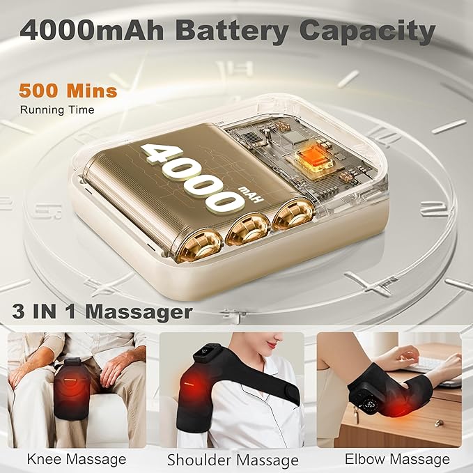 KingPavonini Cordless Knee Massager for Pain Relief, Newly 4 Motors Vibration, 5 Heat Levels, 6 Massage Modes, Knee Heating Pad for Knee Pain, Heated Knee Massager Brace, for Mom Dad (Black 2.0)