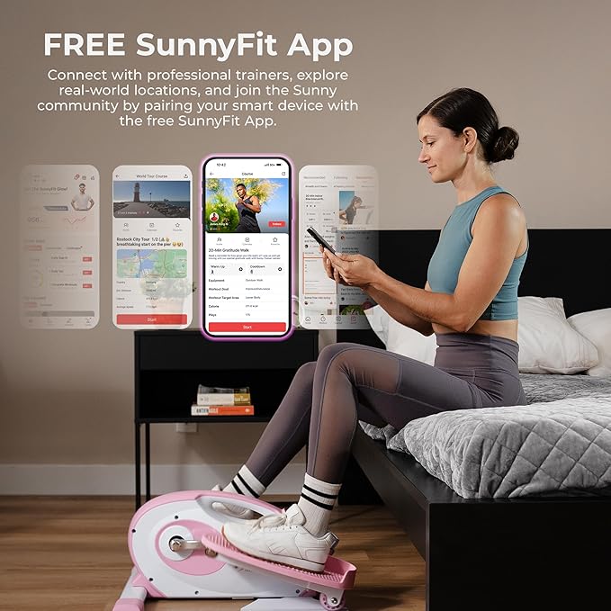Sunny Health & Fitness Under Desk Elliptical Machine, Portable Sitting or Stand Peddler Exerciser for Seniors Home Office, SunnyFit App Access via Bluetooth with Optional Handlebar or Resistance Band