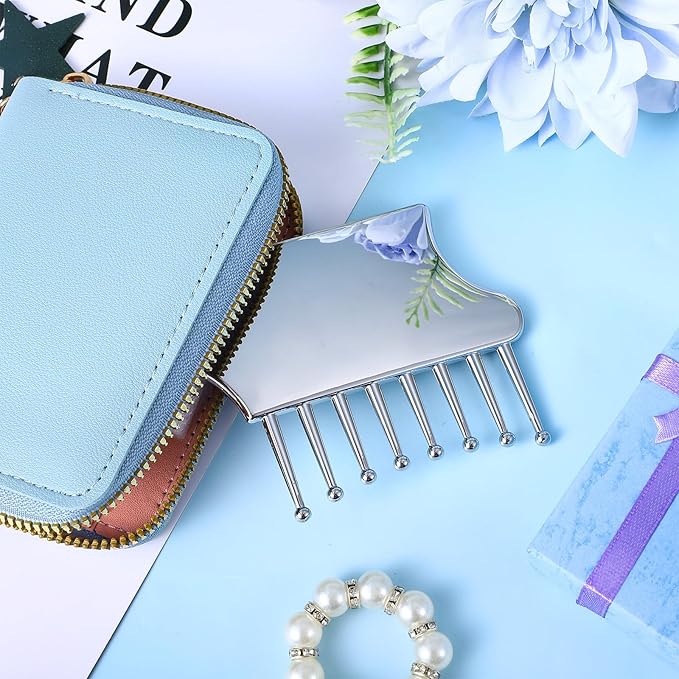 Stainless Steel Scalp Handheld Head Massage Comb Massager Metal Guasha Scraping Tool Multi-Functional Guasha Scraping Comb for Head Neck Shoulders Legs Arms