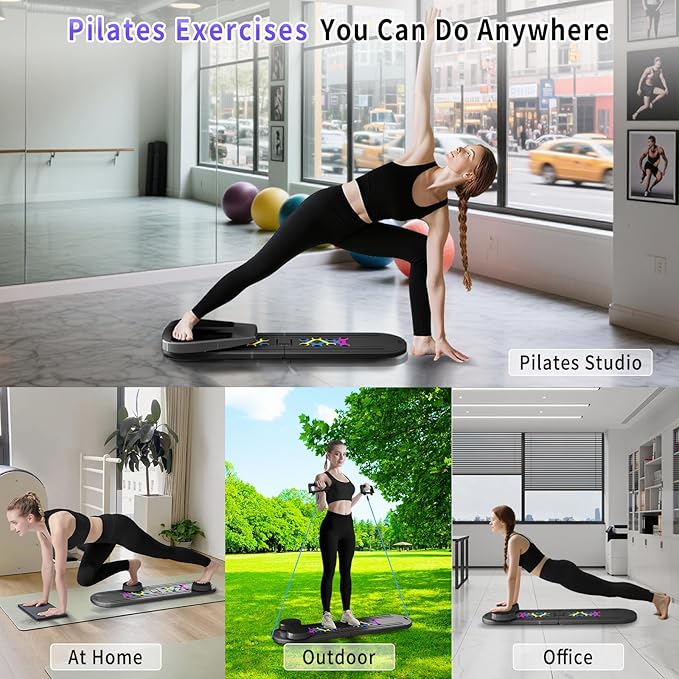 Pilates Board, Foldable Pilates Reformer Set for Home Workout with Timer, 6-in-1 Multifunctional Portable Reformer Pilates Machine at Home Pilates Equipment for Fitness, Exercise, Abs, Core Training