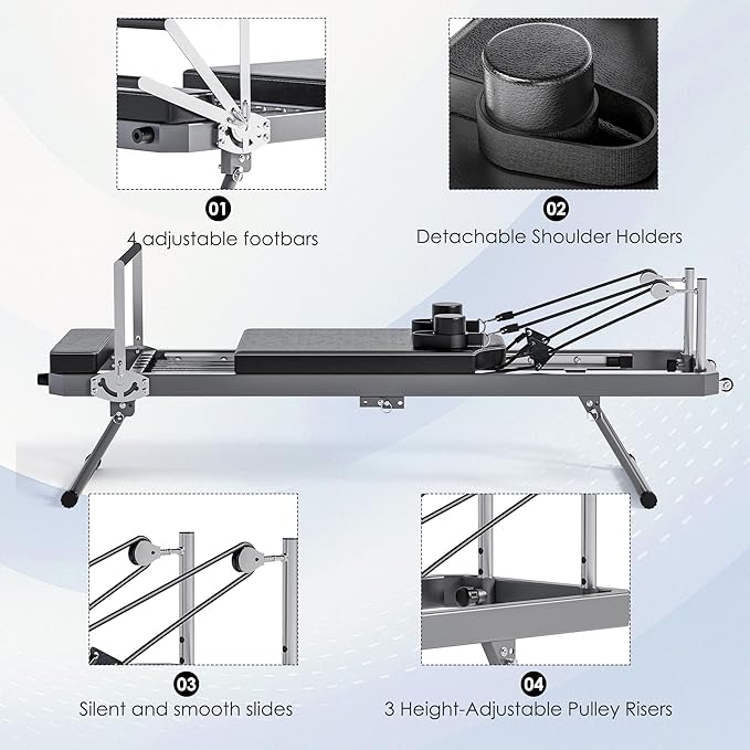 soges Foldable Pilates Reformer Machine for Home Gym, Pilates Workout Equipment for Beginner, Cardio Fitness High Strength Rebounder