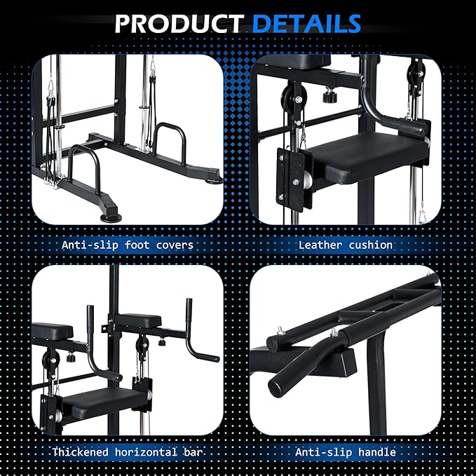 Dland Power Tower Dip Station Pull Up Bar Exercise Tower, Multi-Function Adjustable Training Equipment for Home Gym, Strength Training Workout Equipment, Black