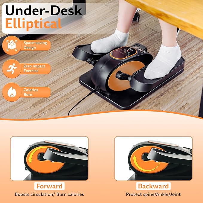 Under Desk Elliptical Exercise Machine, Electric Leg Exerciser with 12 Speeds, Forward & Reverse Modes,Quiet Compact Seated Pedal Stepper Machine with Remote Control for Seniors & Adults