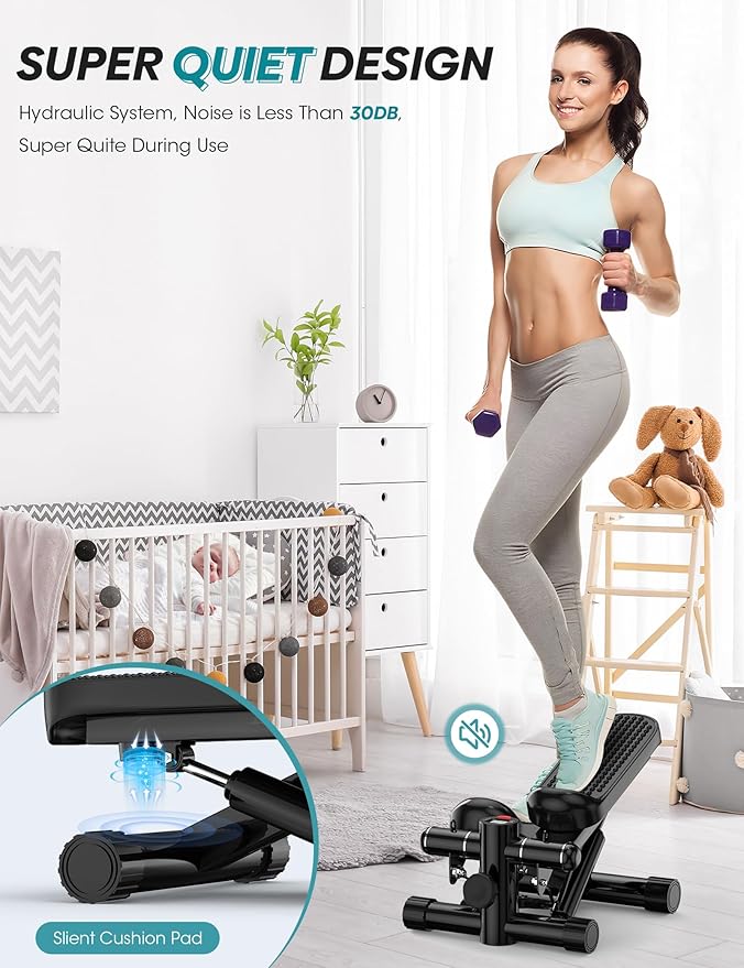 Mini Portable Stepper Machine with Resistance Bands - 330LBS Weight Capacity, Adjustable Height, LED Monitor for Full Body Workout