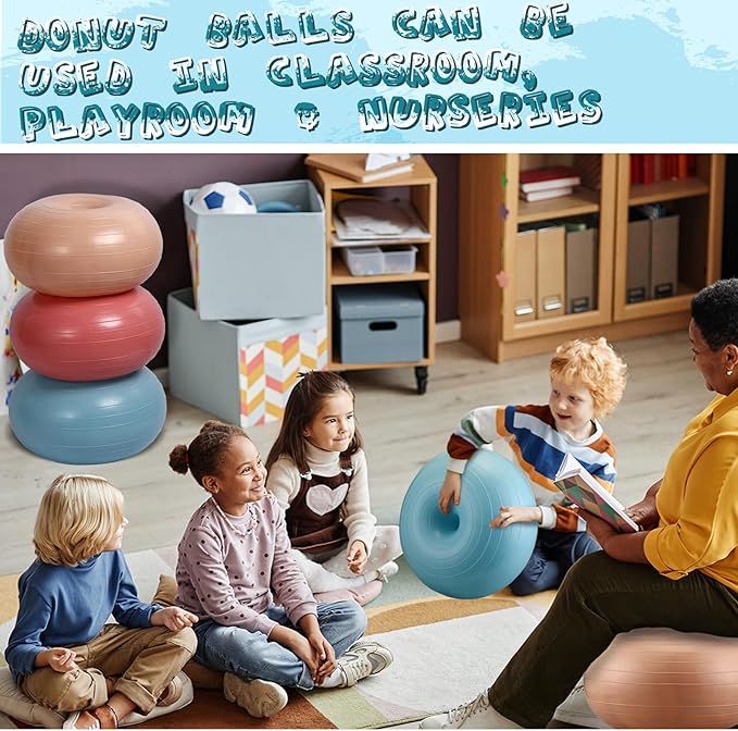 Libima 8 Pcs Flexible Seating for Classroom Inflatable Yoga Ball Chairs with Pump Donut Exercise Ball Chair Cushion Seat for Office Balance and Stability Training Home Gym