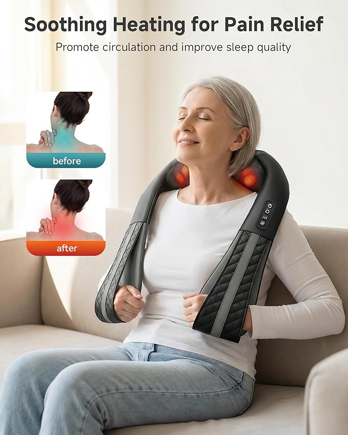 Snailax Cordless Neck Massager with Heat, Rechargeable Shiatsu Neck Back Massager for Pain Relief Deep Tissue, 4D Knead Shoulder Massager Pillow, Gifts/Presents for Mom, Dad, Black