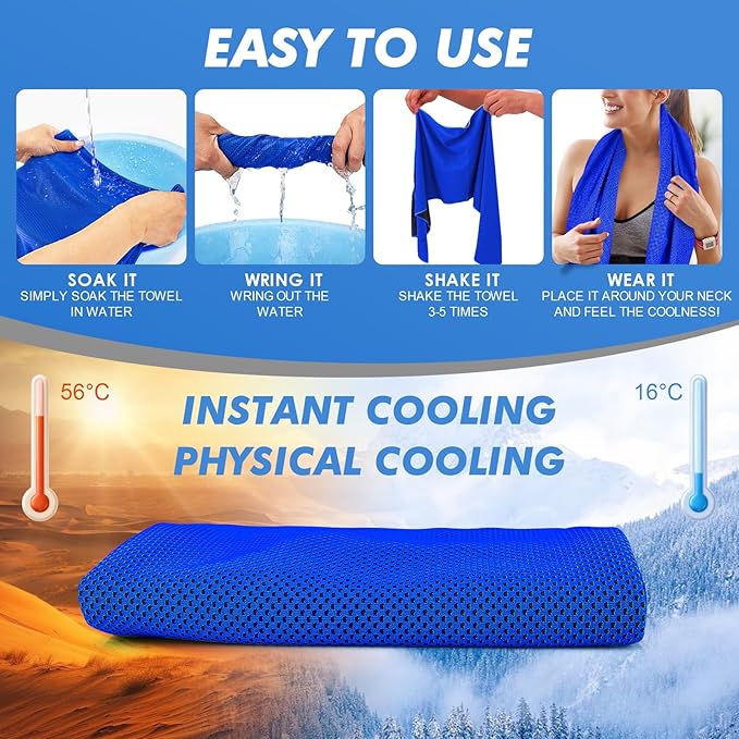 3 Pack Cooling Towels (47"x12") for Neck and Face, Ice Towel for Hot Weather, Soft Breathable Chilly Gym Towels, Microfiber Towel for Work Out, Yoga, Running, Camping & More Activities