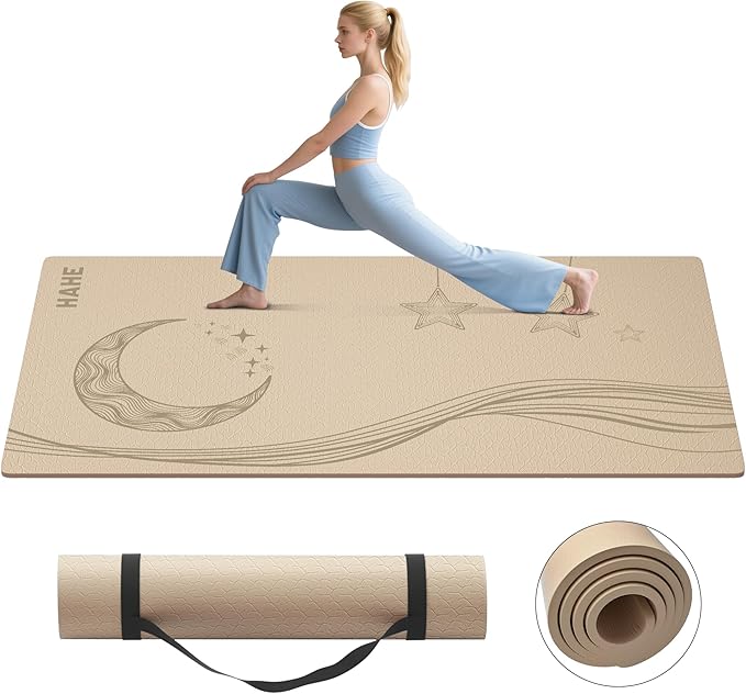 Large Yoga Mat, 72"x40"x0.4"Thick, Extra Wide Exercise Mat, Oversized Non Slip Workout Mat with Strap for Yoga, Pilates, Fitness, Home Gym Studio