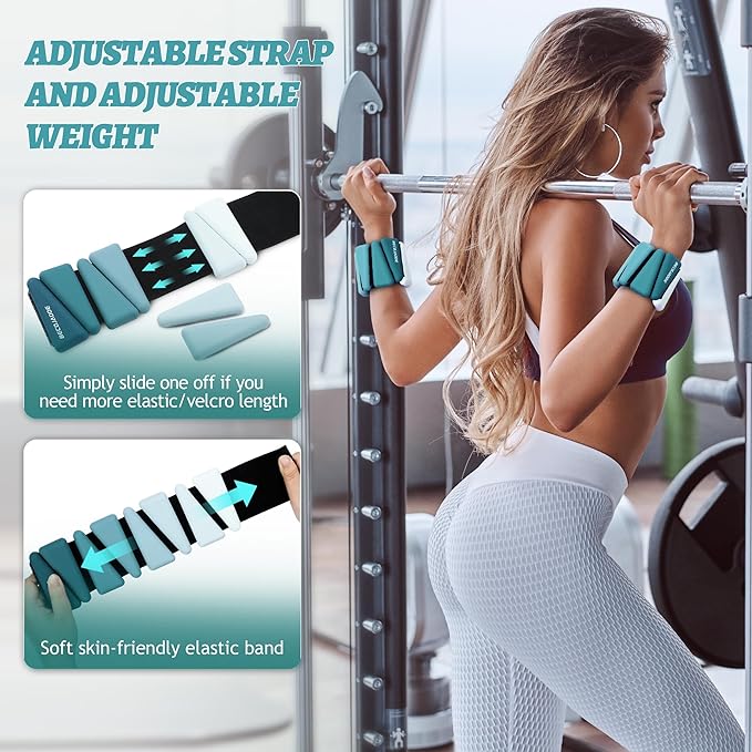Ankle Weights for Women Wrist Weights Set of 2 (1 lb/2 lb Each) Adjustable Arm Leg Weight for Womens Men Suitable for Walking Swimming Running Pilates Yoga Gym