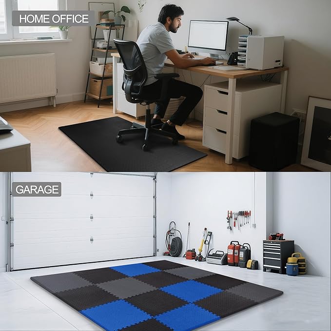Elevon Puzzle Exercise Gym Flooring Mat, EVA Interlocking Foam Tiles Workout Mat for Home Gym, Fitness Equipment, MMA, Gymnastics, Shock-Absorbing Exercise Mat, Multi-Color
