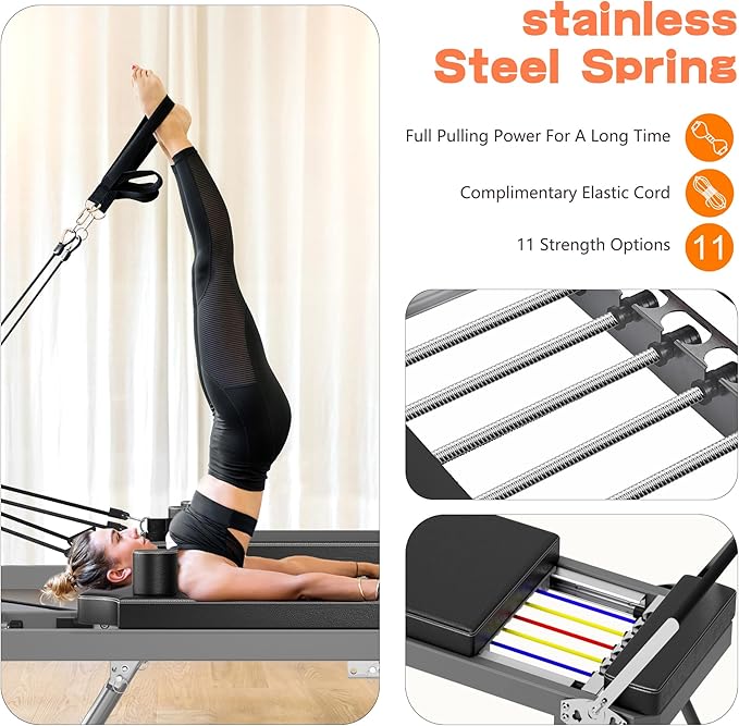 SogesHome Foldable Pilates Reformer Machine for Home Gym, Compact Fitness Reformer with Resistance Springs, Full Body Workout Equipment for Core Strength, Flexibility, Weight Loss, Stability