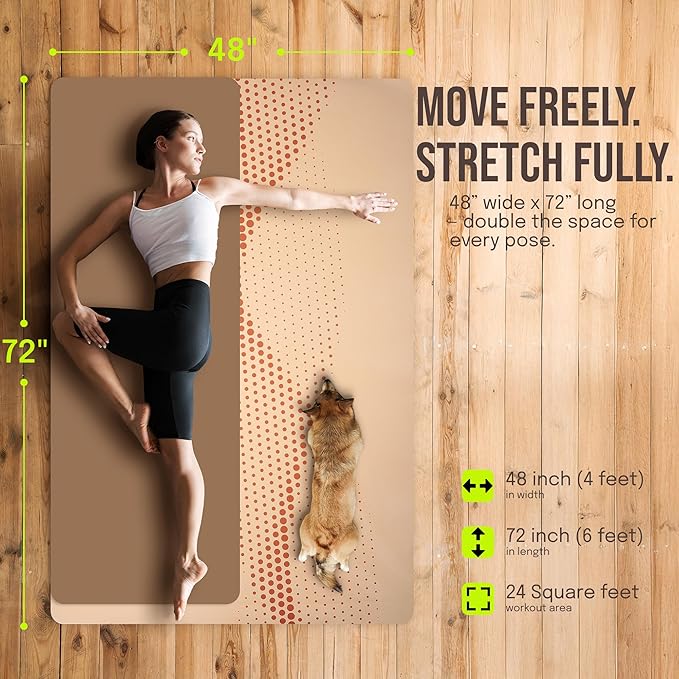 Large Yoga Mat (6'x4') – 1/4" & 1/2" Thick Exercise Mats for Home Workout, Extra Wide Workout Mats for Home Gym, Yoga, Pilates, Stretching, Floor & More