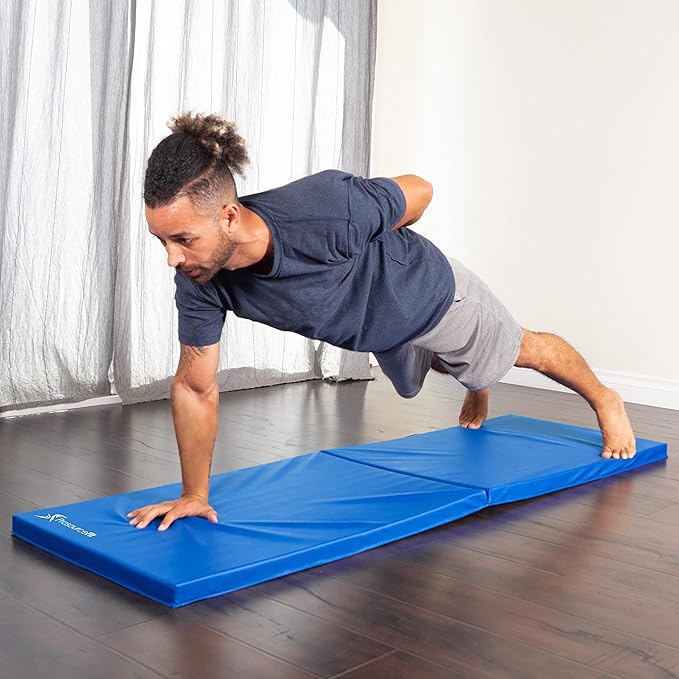 ProsourceFit Bi-Fold Folding Thick Exercise Mat 6’x2’ with Carrying Handles for MMA, Gymnastics Core Workouts