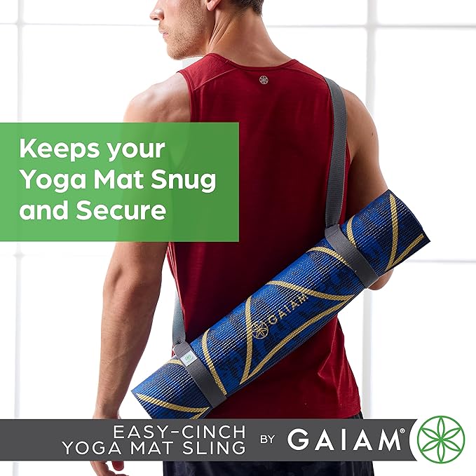 Gaiam Easy-Cinch Yoga Mat Sling - Durable Carrying Strap for Yoga Mat with Metal D-Rings for Secure Fit (No Mat Included)