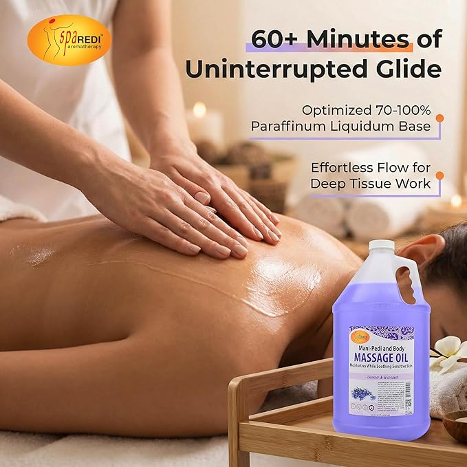 SPA REDI Professional Massage Oil – Expert Body Treatment & Skin Nourishment | Effortless Glide, Uninterrupted Flow for Deeply Therapeutic Sessions, Ensuring Refreshed & Satisfied Clients 128 Oz