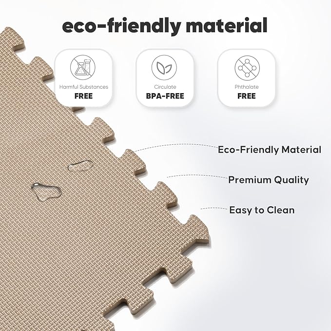 24 Pack Home Gym Mat, Puzzle Exercise Mat, EVA Interlocking Foam Floor Tiles for Home Workout Equipment and Kids' Play Areas - Blue, 24 in x 24 in x ½ in - (Brown, 24 Pack(96 SQ FT))