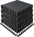 PRAISUN 0.6" Thicker Rubber Top Gym Flooring for Home Gym, 24 Pcs 96 Sq Ft Workout Mats, Exercise Mat, Interlocking Rubber Floor Mats with High Density EVA Foam for Garage, 24 x 24in, Black/Blue