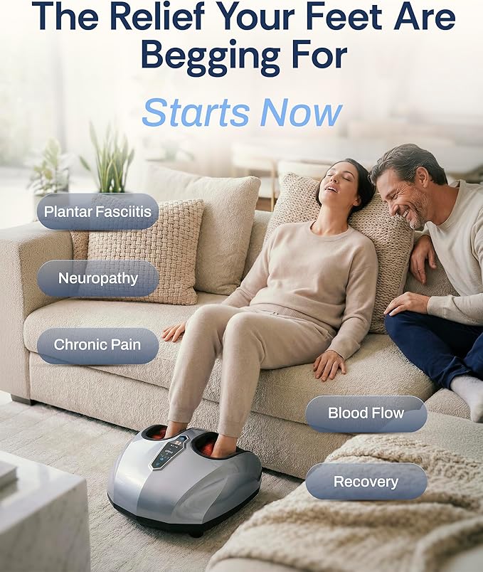 MIKO Foot Massager Machine with Deep-Kneading, Compression, Shiatsu, and Heat for Plantar Fasciitis, Neuropathy - Fits up to Men Size 12