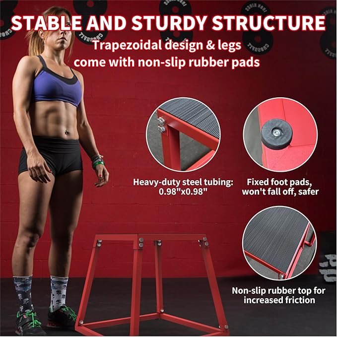 Steel Plyometric Jump Box, 12-30 Inch Anti-Slip Plyo Box with Textured Rubber Top, Jump Bench , Step Up Exercise Platform for Box Jumps, Step-Ups, Dips, and Push-Ups Targeting for Home Gym Workouts