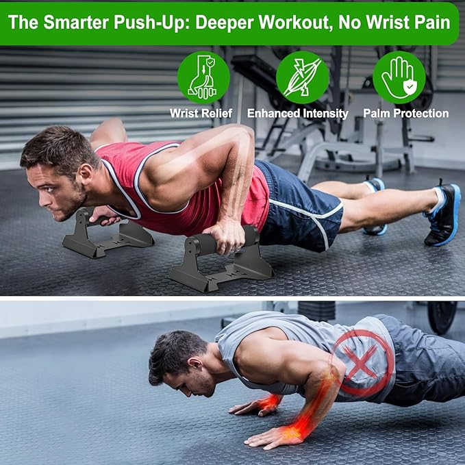 SELEWARE Wood push up bars Parallettes bars Anti-slip Handstand Bars for Calisthenics, Fitness, Floor workouts Solid Wood with Sturdy Metal Bracket, Support 600 lbs