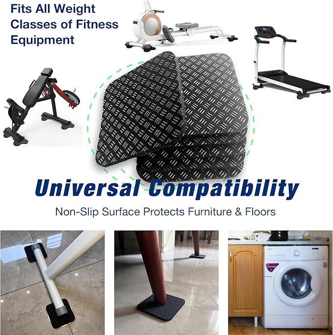 6 Pack Treadmill Pads - Anti-Slip & Anti-Vibration Exercise Equipment Mats - Floor Protectors for Hardwood & Carpet, Noise Reducing Stabilizer Feet for Bike, Elliptical, Rower (Square, 4"x4"x0.2")