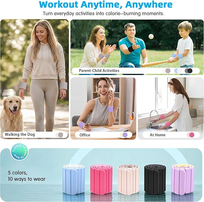 Wrist Weights Ankle Weights for Women 1 Pair (1.1 lb/2.2 lb Each) Silicone Magnetic Leg Arm Weighted Bracelet for Home Yoga Pilates Gym Workout Walking Jogging