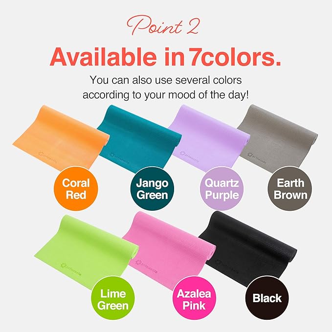 Primasole Yoga Mat with Carry Strap for Yoga Pilates Fitness and Floor Workout at Home and Gym Non-slip 9 colors