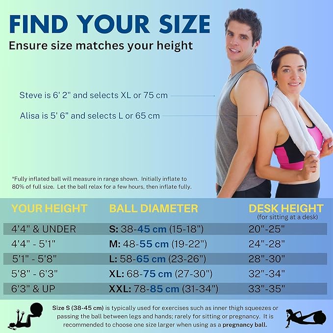 ProBody Pilates Yoga Ball - Exercise Balls, Various Sizes, for Stability, Pregnancy, Workout & Physical Therapy