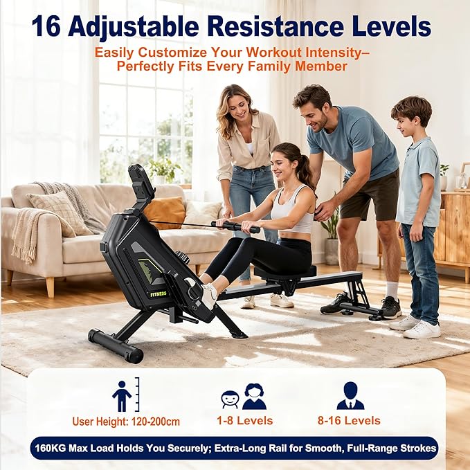 Rowing Machine for Home, 16 Resistance Levels, Quiet Magnetic Rower with APP, 350 LB Weight Capacity, Easy Assembly, Compact and Saves Space