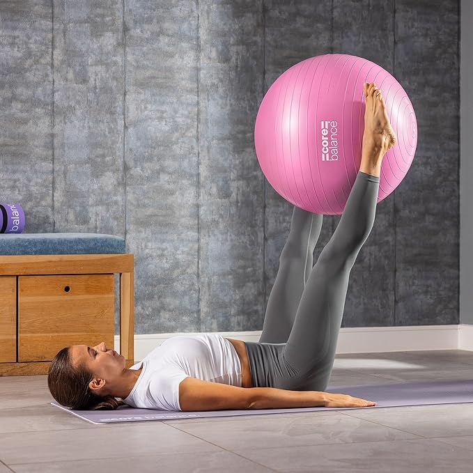 Core Balance Exercise Ball, Stability Ball for Yoga, Pilates and Fitness, Gym Ball for Home Gym and Office Chair, Training, Physical Therapy, Anti Burst, Pump Included, 55cm 65cm 75cm 85cm