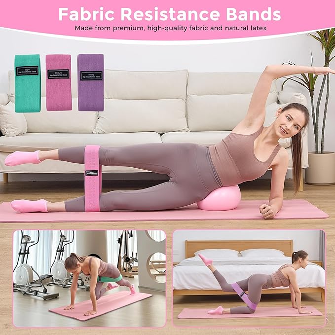 Pilates Equipment, Pilates Kit for Home Workouts, Pilates Ring and Ball Set for Women With 14.5" Pilates Ring, Ball, Resistance Bands, Sliders, Yoga Strap & Ring, Socks, Measure Tape, Stretch Band Bag