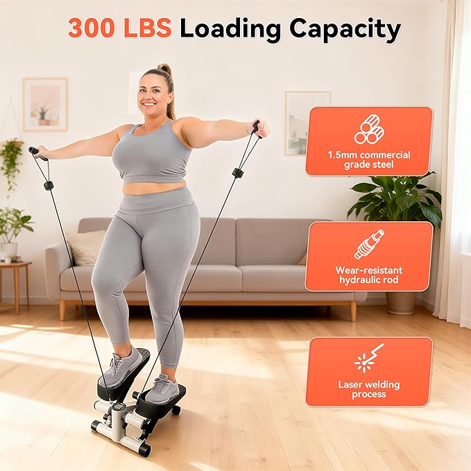 EPHESPORT Steppers for Exercise at Home, New Version Stair Stepper with Adjustable Resistance, Featuring LCD Display & Resistance Bands, Smooth & Quiet Mini Stepper for Full Body Workout