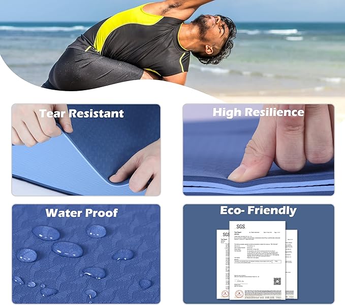 Yoga Mat Non Slip, Pilates Fitness Mats, Eco Friendly, Anti-Tear 1/4" Thick Yoga Mats for Women, Exercise Mats for Home Workout with Carrying Sling and Storage Bag