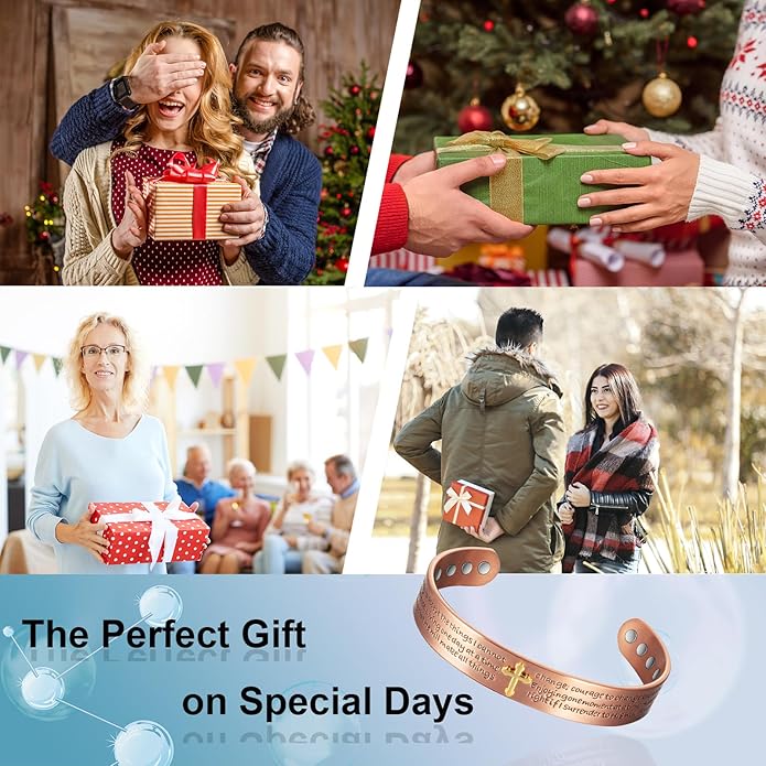 Copper Bracelets for Men Women,6.69in Pure Copper Adjustable Christian Magnetic Bracelet, Fashion Jewelry Gifts (2053)