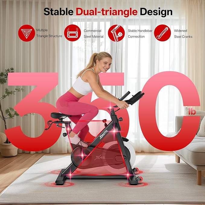 JOROTO Exercise Bike, Magnetic Stationary Bikes for Home with 40LBS Flywheel, App Supported Indoor Bike with 350LBS Weight Capacity, Low Noise,Digital Monitor,Bottle and Tablet Holder