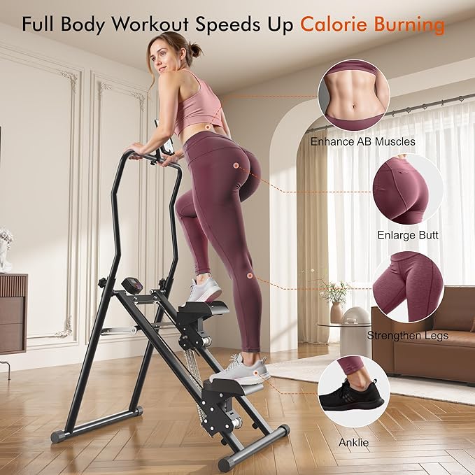 MOMODA Stair Stepper Resistance Adjustable Folding Vertical Climber Machine for Home Gym Full-Body Workout