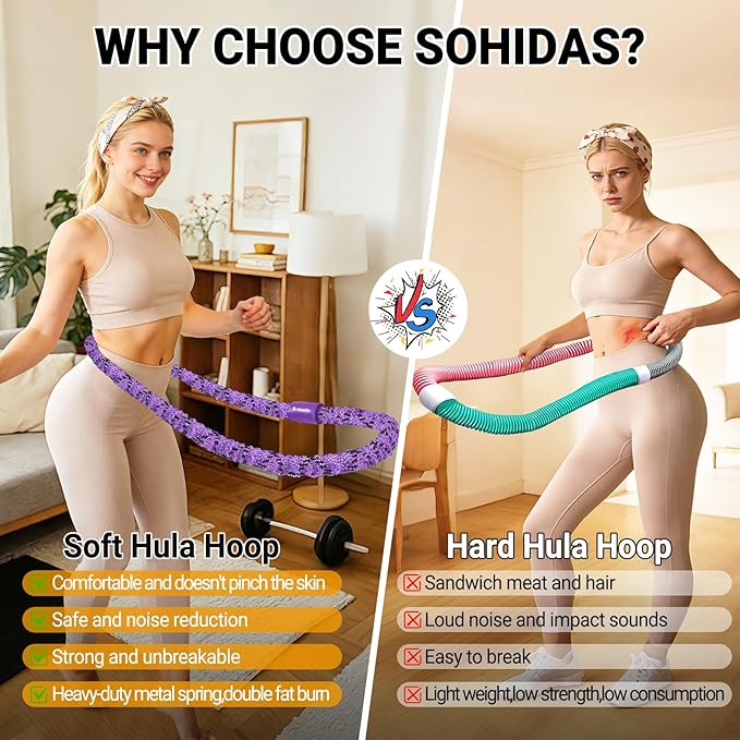 Soft Fitness Spring Hoop for Women Weight Loss, 3.3 lbs Weighted Exercise Infinity Hoop, Foldable and Portable Hula Circle Hoops for Home Travel