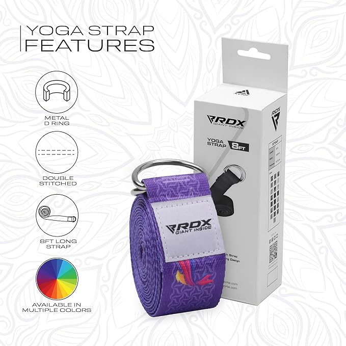 RDX 8ft Yoga Strap with D-Ring Buckle, Durable Polyester Cotton Adjustable Belts for Stretching Pilates Dance Gymnastics Fitness Holding Poses Flexibility Physical Therapy, Home Gym Exercise Workout