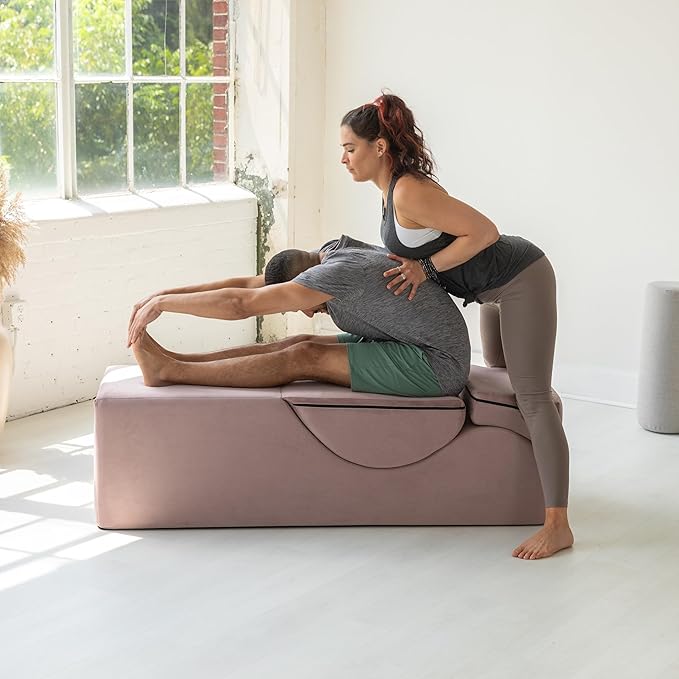 Avana Kami Convertible Chaise/Bed Bench for Yoga & Massage - 2-in-1 End of Bed Ottoman with Concealed Fold Out Yoga Lounge Chair, 22" Wide, Microvelvet Rose