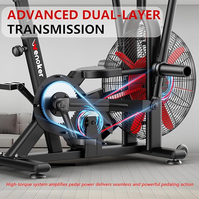 Air Bike, Wenoker Exercise Bike Air Resistance Stationary Bike for Home, Indoor Bike with Dual Action Handlebars, APP Connection Customizable Monitor