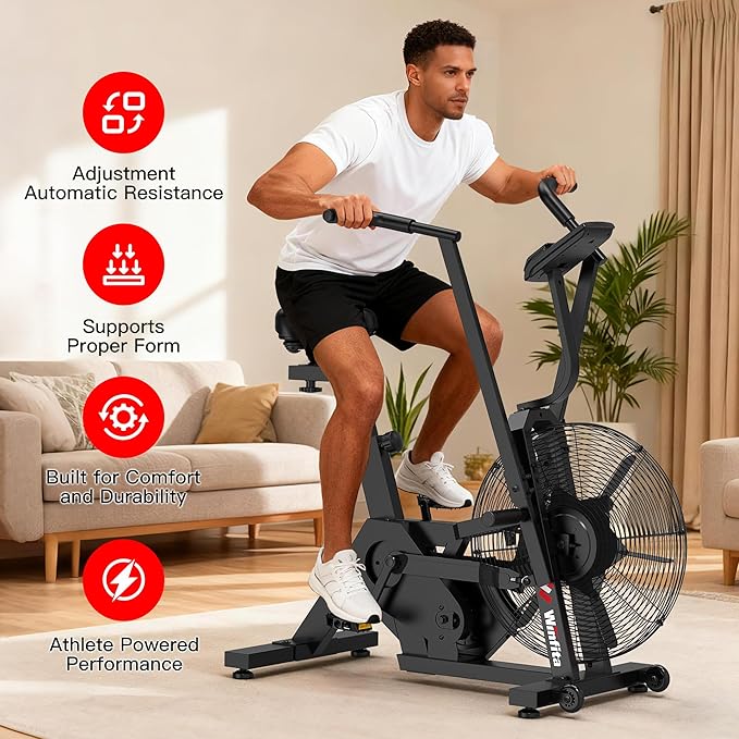 Air Bike,Air-Resistance Exercise Fan Bike With Dual Acction Handlebars for Home Cardio Workout,Adjustable Indoor Cycling Bike,330lb Weight Capacity APP Connection Customizable Monitor