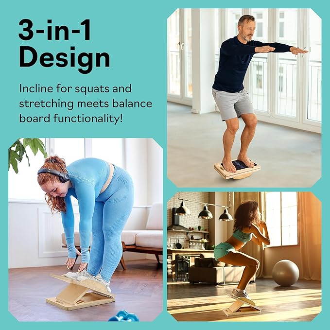 Slant Boards for Exercise – Slant Board with 6 Incline Angles – Transforms Into a Balance Board – Premium Calf Stretcher and Wobble Board for Effective Calf Stretching and Squats