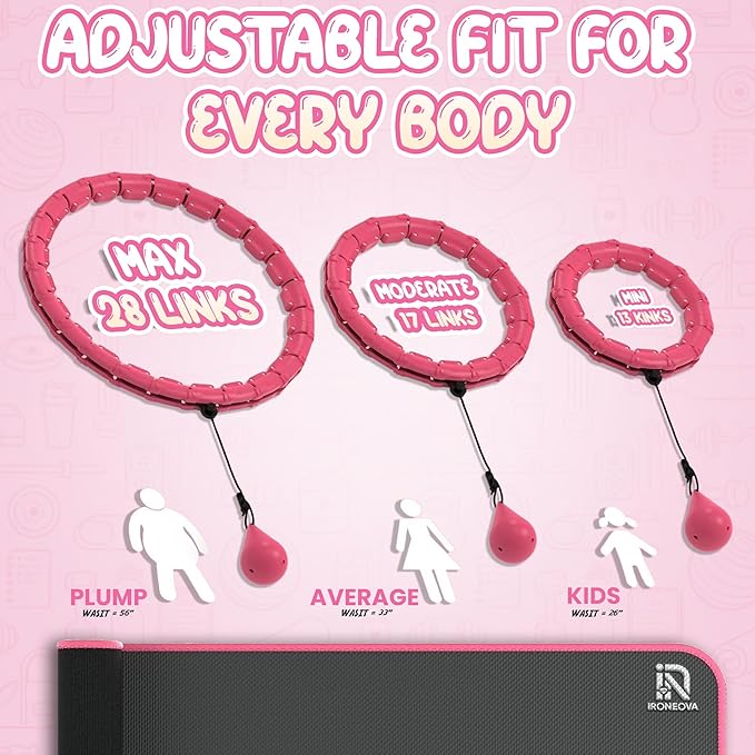 Weighted Hula Hoop with Exercise Belt - Infinity Hoop with 28 Detachable Links, Smart Weighted Hula Hoops for Adults and Beginners, Adjustable Tummy Exercise Weight Loss Equipment for Women & Men