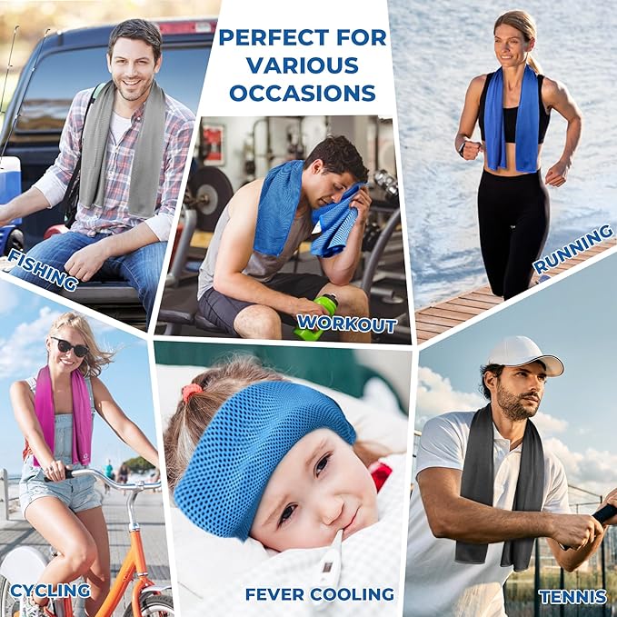 Sukeen Cooling Towels 8 Pack (40"x 12"), Cooling Towels for Neck and Face, Microfiber Breathable Towel for Hot Weather, Sweat Towel for Gym, Sport, Yoga, Golf, Workout, Camping, Running