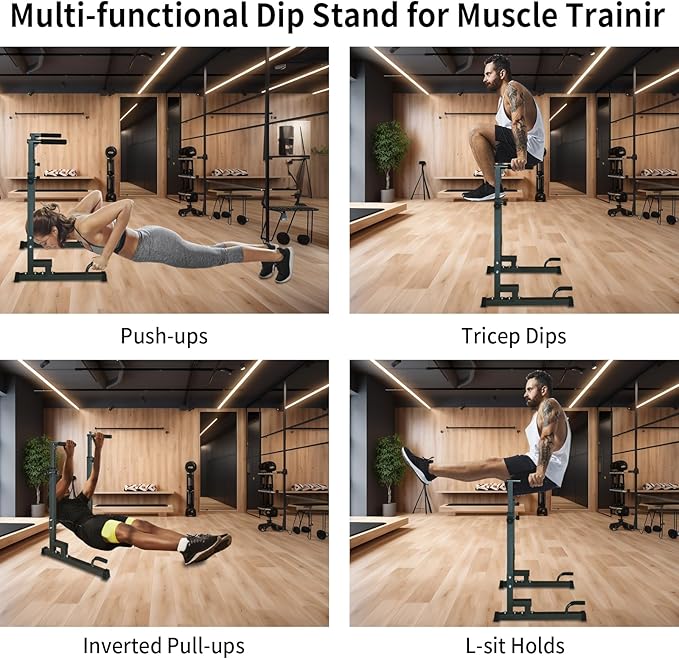 Adjustable Height Dip Bar Station, Heavy Duty Dip Station for Home Gym,Multi-function Dip Station Pull Up Bar Full Body Strength Training Workout Fitness Equipment for Tricep Dips
