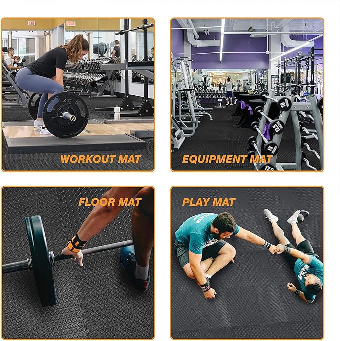 Mat Block APM36001BK-1 Torin Interlocking Foam Exercise Floor Mats: 144 SQ FT, 1/2 inch, 36 Tiles, EVA Gym Mat Flooring, Exercise Equipment Mat for Home Gym Equipment, Black